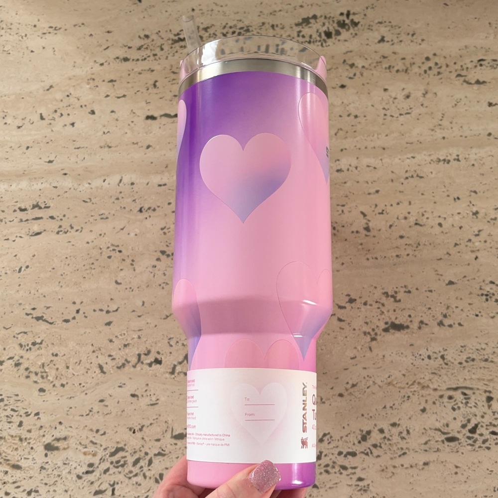 Stanley 40oz Stainless Steel H2.0 Flowstate Quencher Powder Pink Heart Gradient - Picture 6 of 7